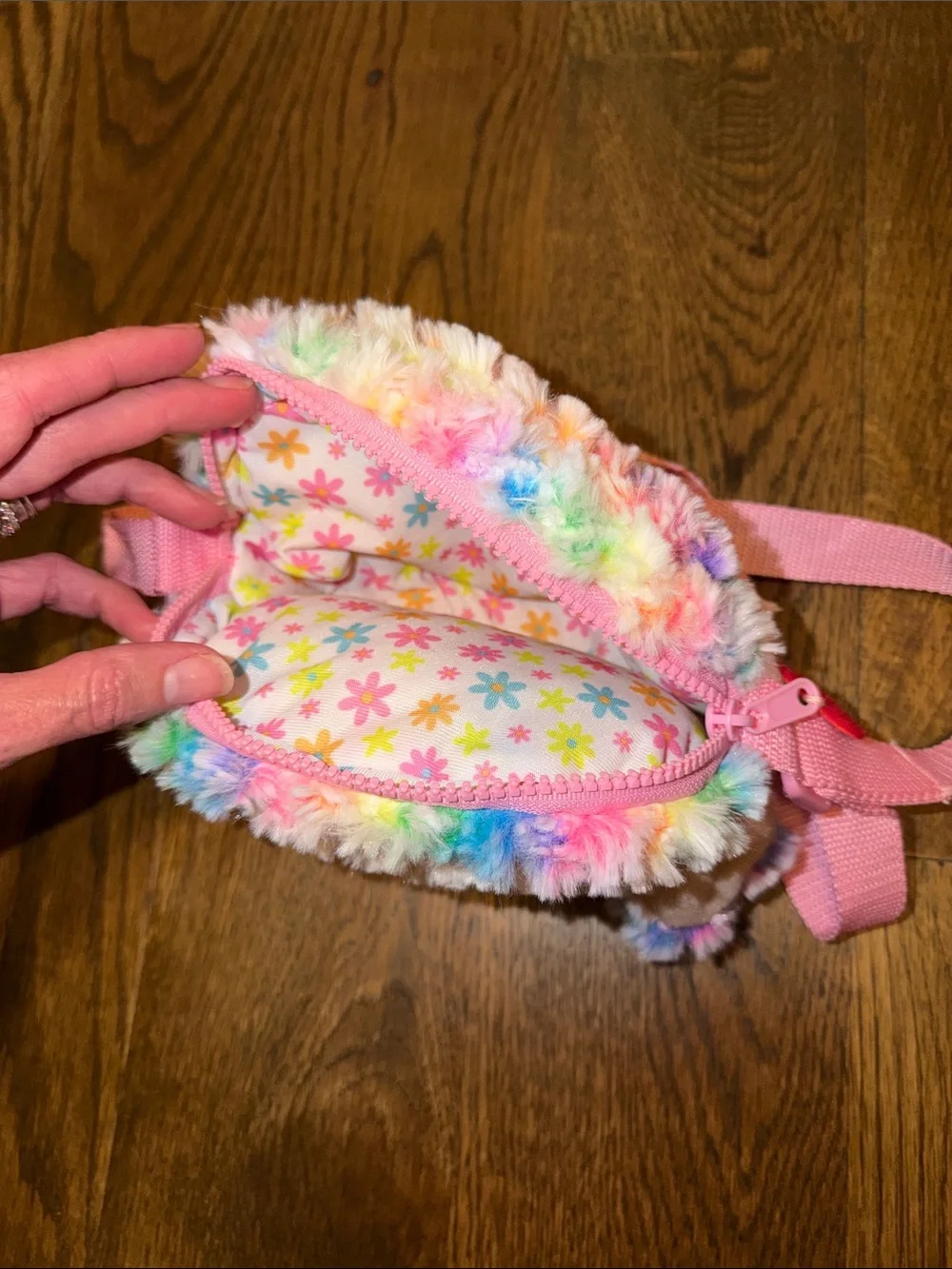 Ty Rainbow Poodle Plush Crossbody Bag - Pink